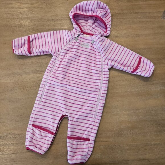 The North Face Oso Super Soft Fleece Bunting Baby Infant Pink Stripe 3-6 month - Picture 1 of 6